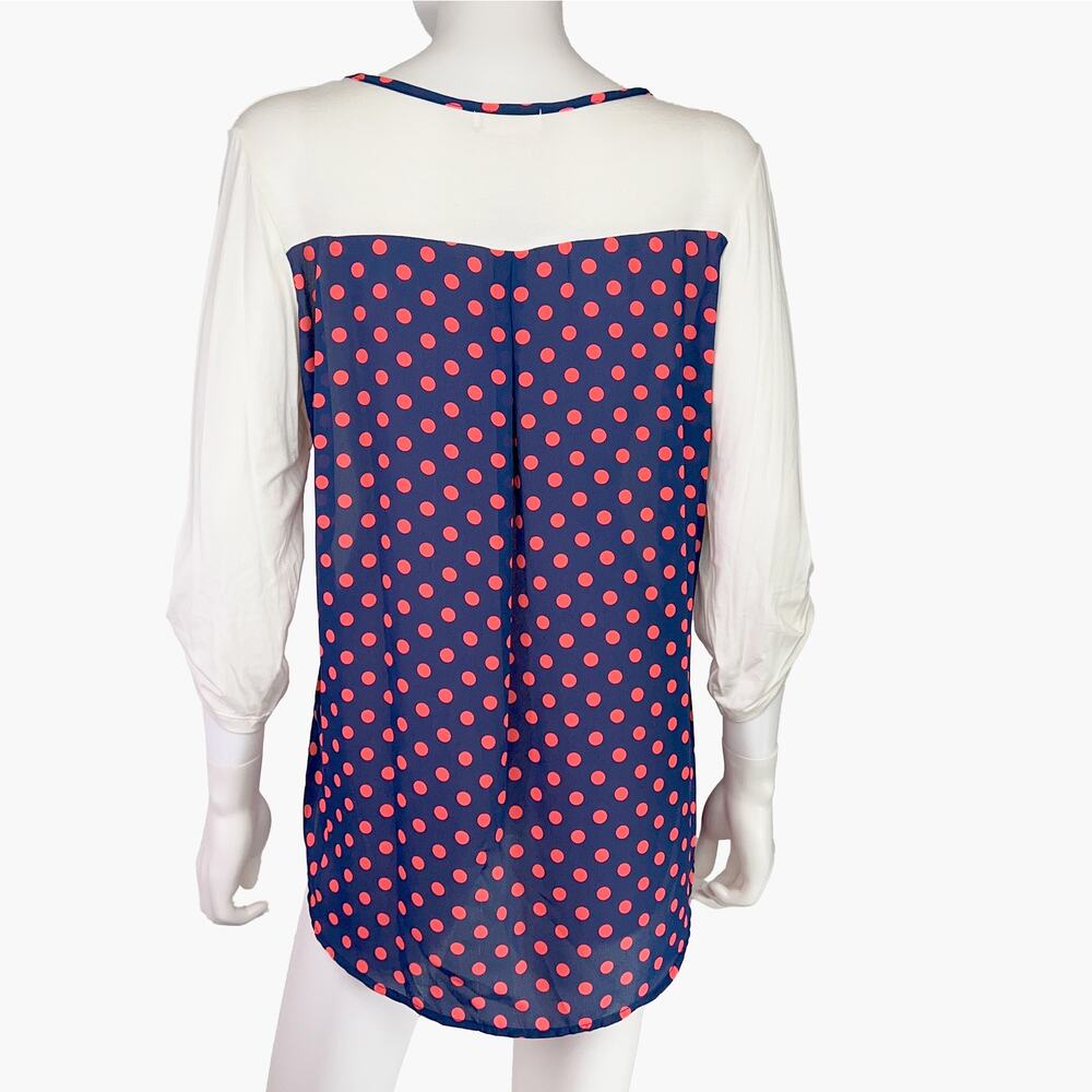 ADRIENNE Blue & Red Polka Dot Back Blouse Top (White | Size M) - Picture 4 of 8